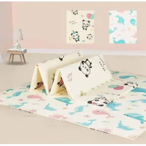 Covoras de joaca termic pentru copii, 2 fete, ursuleti si delfini, 180x200cm