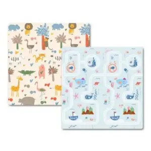 Covoras de joaca termic pentru copii, 2 fete, animale si calatorie pe mare, 180x200cm