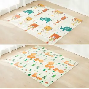 Covoras de joaca termic pentru copii, 2 fete, veverite si elefanti, 180x200cm