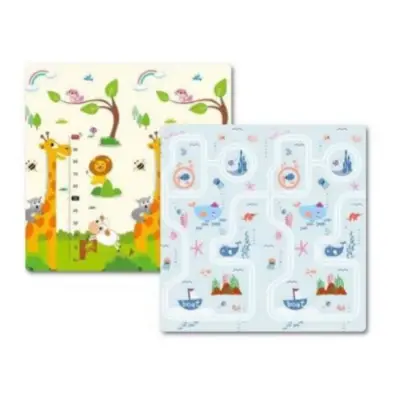 Covoras de joaca termic pentru copii, 2 fete, girafe si calatorie pe mare, 180x200cm
