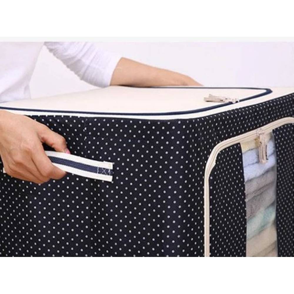 Cutie depozitare pliabila 100 litri cu fermoar, bleumarin buline Cutie depozitare pliabila 100 litri cu fermoar, bleumarin buline