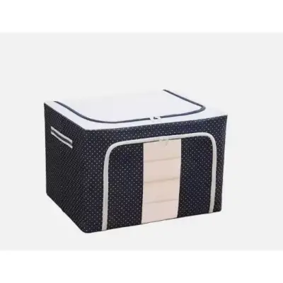 Cutie depozitare pliabila 100 litri cu fermoar, bleumarin buline