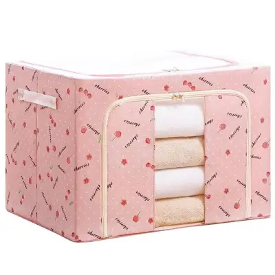 Cutie depozitare pliabila 100 litri cu fermoar, cirese roz