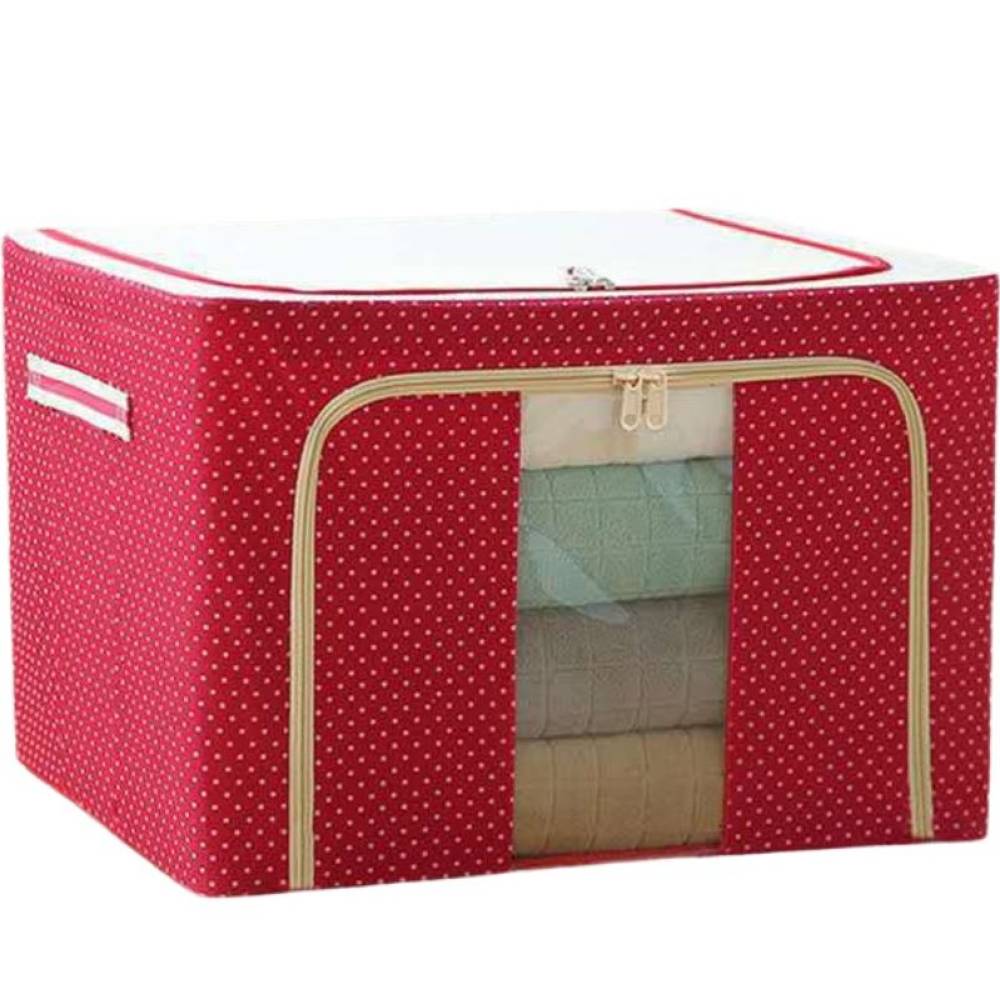 Cutie depozitare pliabila 100 litri cu fermoar, rosu buline Cutie depozitare pliabila 100 litri cu fermoar, rosu buline