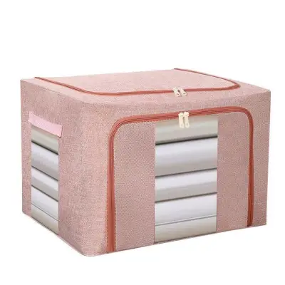 Cutie depozitare 66 litri, pliabila cu fermoar, roz pudra, 2 ferestre