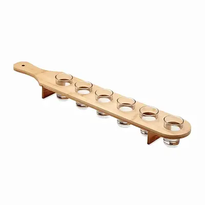 Pahare Shot din sticla cu suport din lemn, design rustic, 6 buc/ Set