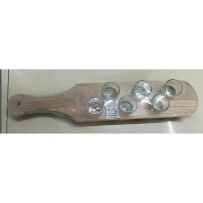 Pahare Shot din sticla cu suport din lemn, design rustic, 6 buc/ Set
