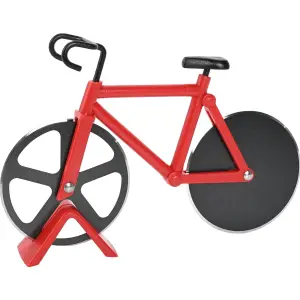 Cutit pentru taiat pizza cu suport, in forma de bicicleta, inox