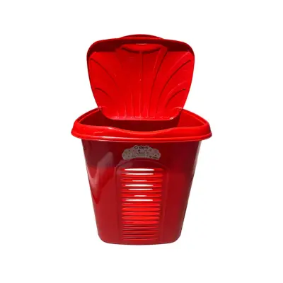 Cos pentru rufe Rosu, Oval, cu capac, 44x35x51cm, Sterk