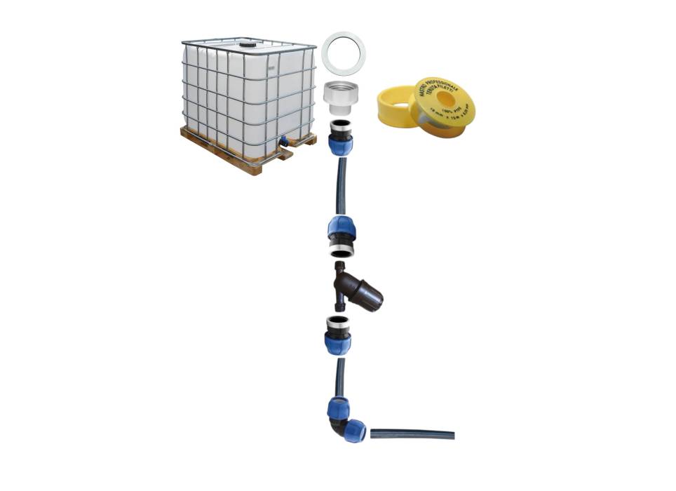 Sistem racordare cu filtru pentru tub/ banda picurare la bazin IBC Sistem racordare cu filtru pentru tub/ banda picurare la bazin IBC