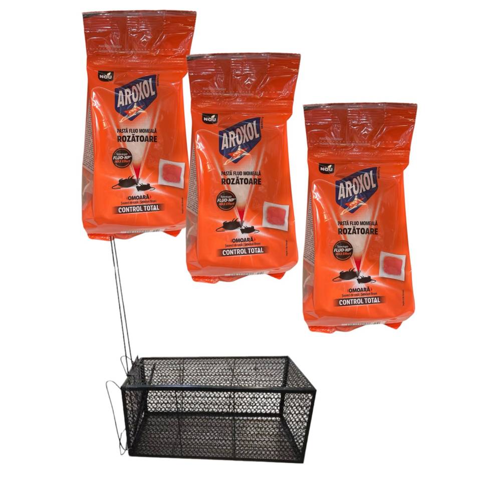 Set Cursa soareci metalica si Pasta pentru soareci Aroxol 150g x 3 buc Set Cursa soareci metalica si Pasta pentru soareci Aroxol 150g x 3 buc