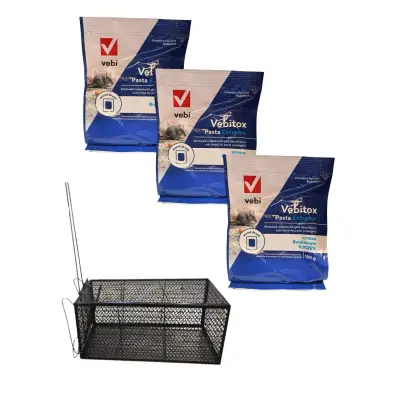 Set capcana soareci si sobolani din metal si 3 x otrava sobolani, grau 100 g