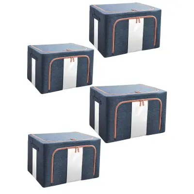 Cutie depozitare 100L cu fermoar Bleumarin, doua ferestre, set 4 buc