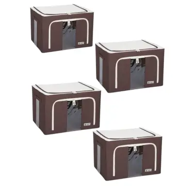 Cutie depozitare 66L cu fermoar Maro, doua ferestre, set 4 buc