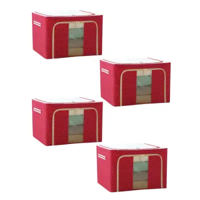 Cutie depozitare imprimeu buline 24L cu fermoar rosu, set 4 buc