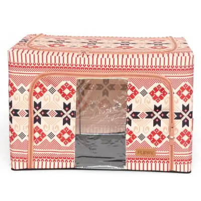 Cutie depozitare 100 litri, pliabila cu fermoar, motiv traditional