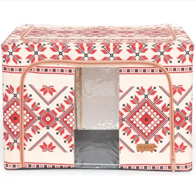 Cutie depozitare 100 litri, pliabila cu fermoar, motiv traditional 2