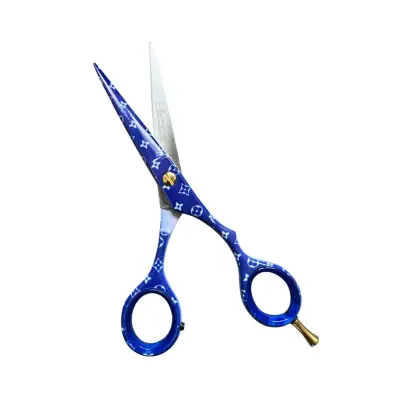 Foarfeca profesionala de tuns 6 inch cu tija demontabila Albastru cu imprimeu