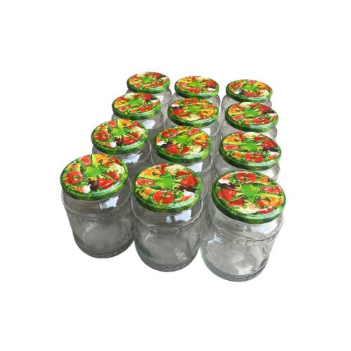 Borcan din sticla 720 ml cu capac legume, set 12 bucati