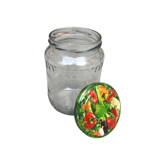 Borcan din sticla 720 ml cu capac legume, set 12 bucati