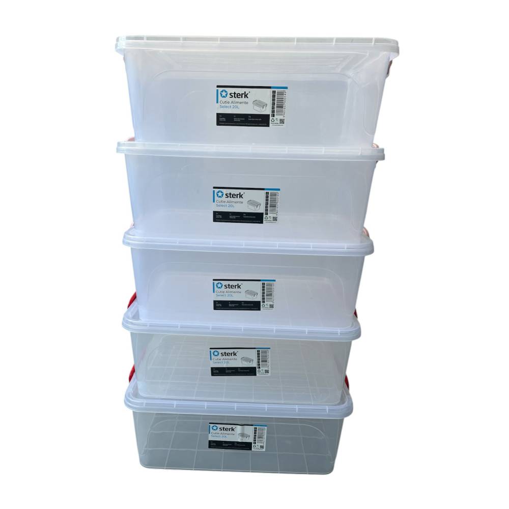 Caserole plastic cu capac si maner 20 litri, 5 buc Caserole plastic cu capac si maner 20 litri, 5 buc