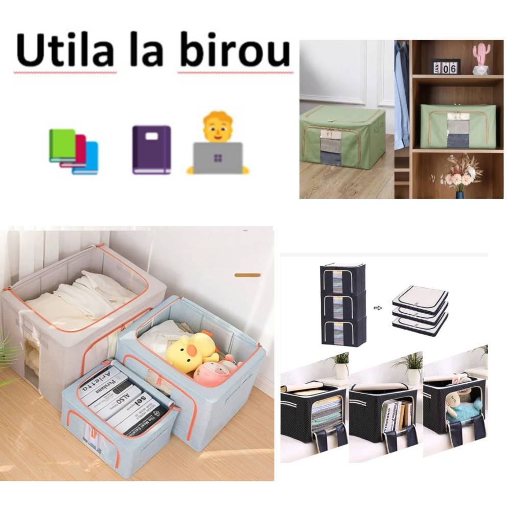 Cutie depozitare 24 litri, pliabila cu fermoar, cirese roz Cutie depozitare 24 litri, pliabila cu fermoar, cirese roz