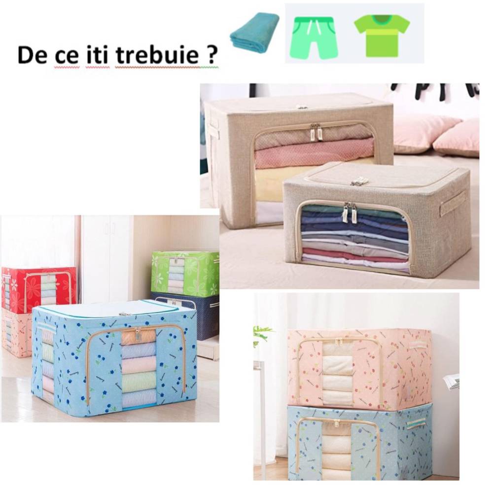 Cutie depozitare 24 litri, pliabila cu fermoar, cirese roz Cutie depozitare 24 litri, pliabila cu fermoar, cirese roz