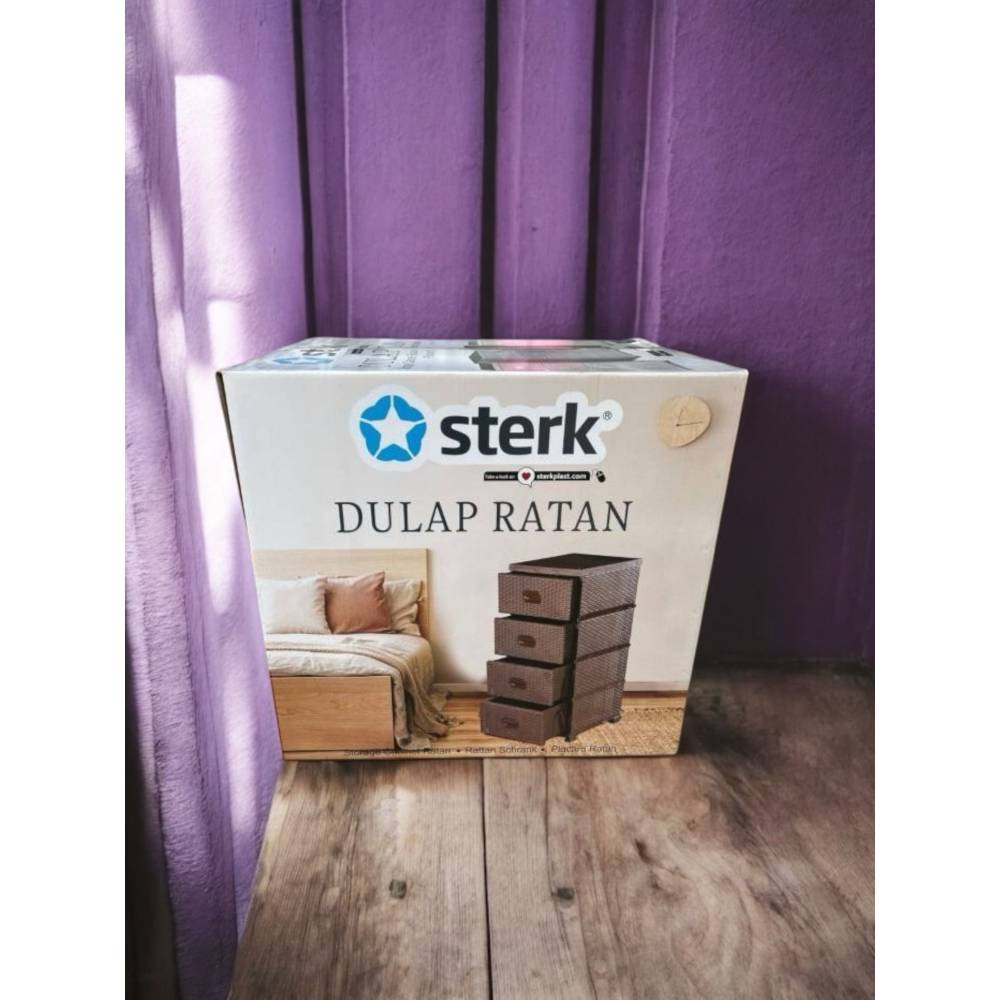 Dulap depozitare plastic alb tip ratan, 4 sertare