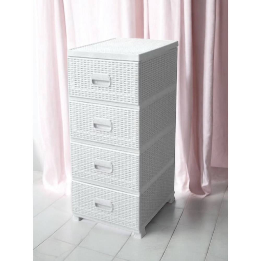 Dulap depozitare plastic alb tip ratan, 4 sertare