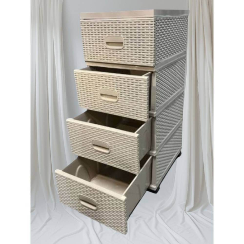 Dulap depozitare plastic 4 sertare tip ratan bej