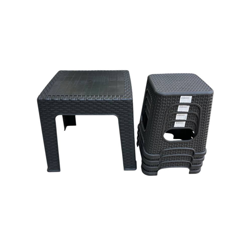 Masa gradina ratan maro, 45cm cu 4 scaune ratan 33cm Masa gradina ratan maro, 45cm cu 4 scaune ratan 33cm