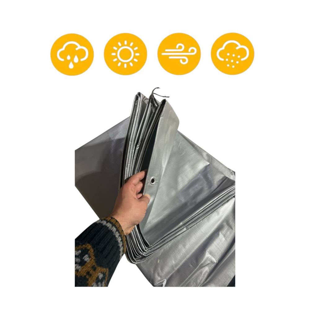 Prelata impermeabila cu inele Gri densitate 225g/mp, 5x10m Prelata impermeabila cu inele Gri densitate 225g/mp, 5x10m