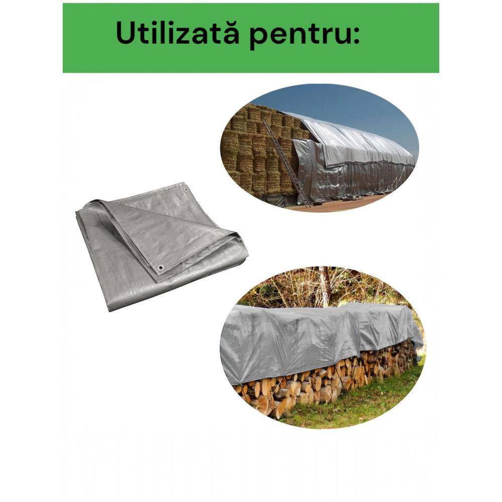 Prelata impermeabila cu inele Gri densitate 225g/mp, 5x10m Prelata impermeabila cu inele Gri densitate 225g/mp, 5x10m