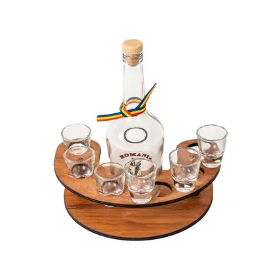Mini bar, suport lemn cu sticla si 6 pahare 30ml 