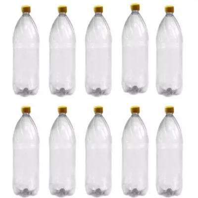 Sticle de plastic 2 litri, 10 buc (transparente) cu capac