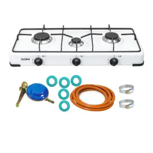 Aragaz cu 3 ochiuri, Alb, Floria si chit racordare pentru Butelie