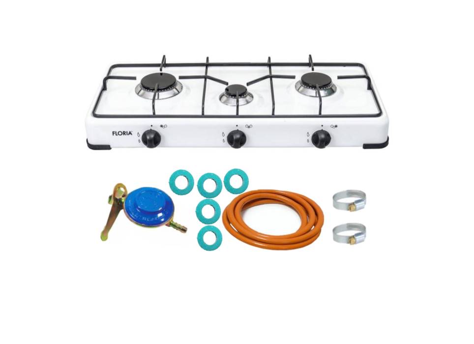 Aragaz cu 3 ochiuri, Alb, Floria si chit racordare pentru Butelie