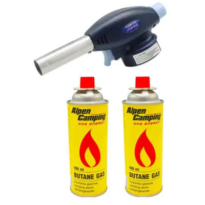 Butelie gaz spray Alpen Camping 400ml x 2 buc si cap arzator 