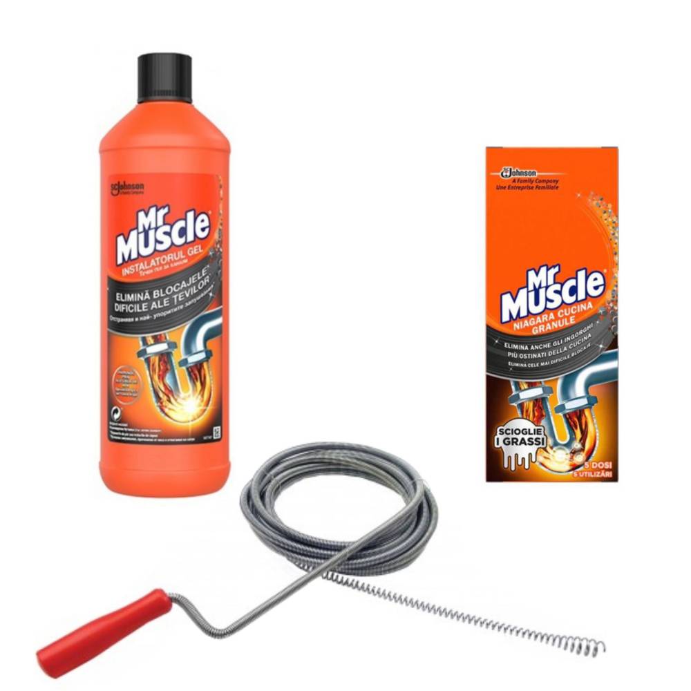 Set pentru desfundarea tevilor Mr Muscle + Sarpe 5M Set pentru desfundarea tevilor Mr Muscle + Sarpe 5M