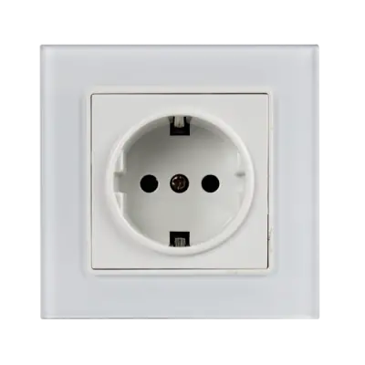 Priza Simpla Alba cu Rama din Sticla