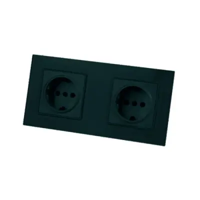 Priza Dubla Neagra cu Rama din Sticla