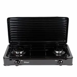 Aragaz cu 2 ochiuri, pentru butelie, cu capac, Negru