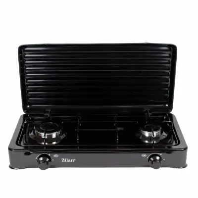 Aragaz cu 2 ochiuri, pentru butelie, cu capac, Negru