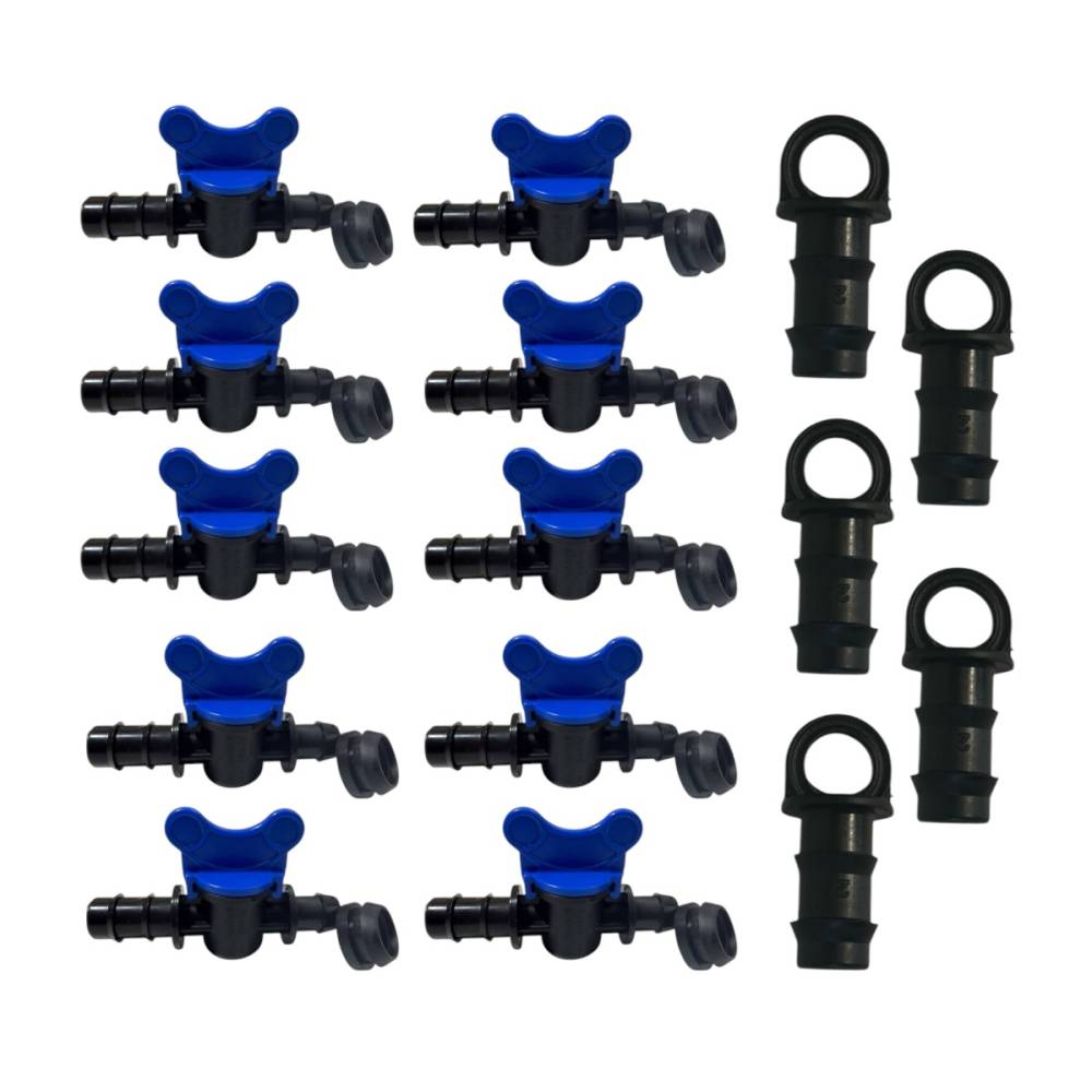 KIT Irigare 10x Robinet cu garnitura 16mm, Poelsan + dop picurare x 10 buc KIT Irigare 10x Robinet cu garnitura 16mm, Poelsan + dop picurare x 10 buc