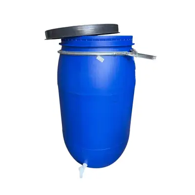 Butoi plastic 220 litri cu cerc metalic si robinet (bidon)