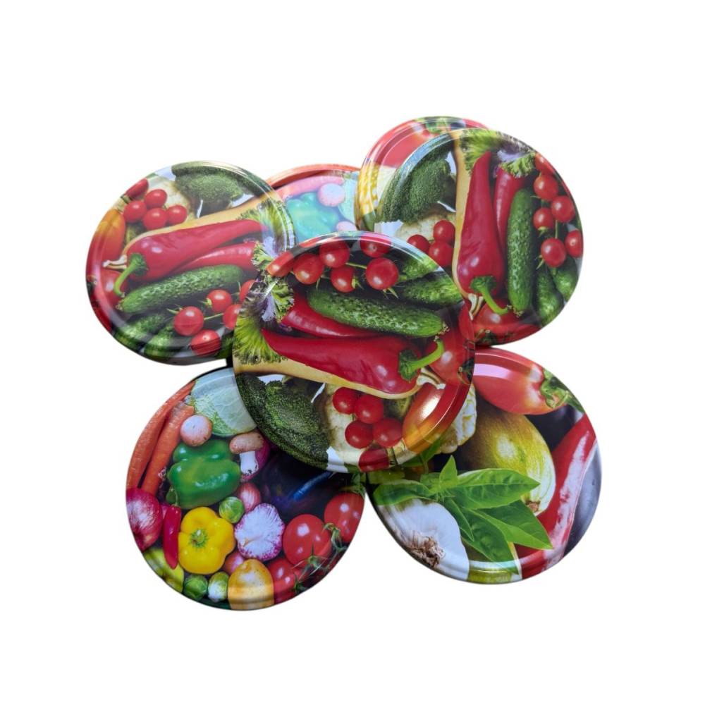 Capac borcan 100 mm, pentru borcane mari (model legume), set 20 capace Capac borcan 100 mm, pentru borcane mari (model legume), set 20 capace