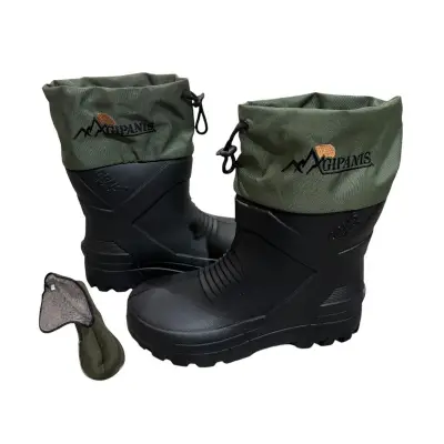 Cizme de iarna, nr. 43, negru + kaki, imblanite