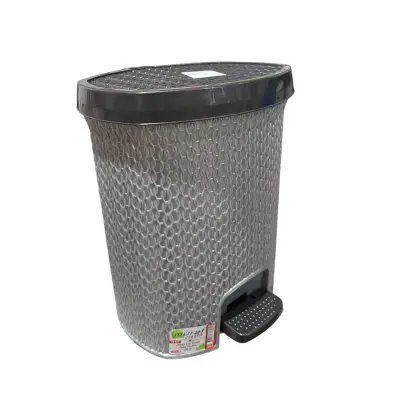 Cos gunoi plastic 10 litri cu pedala, gri, impletit