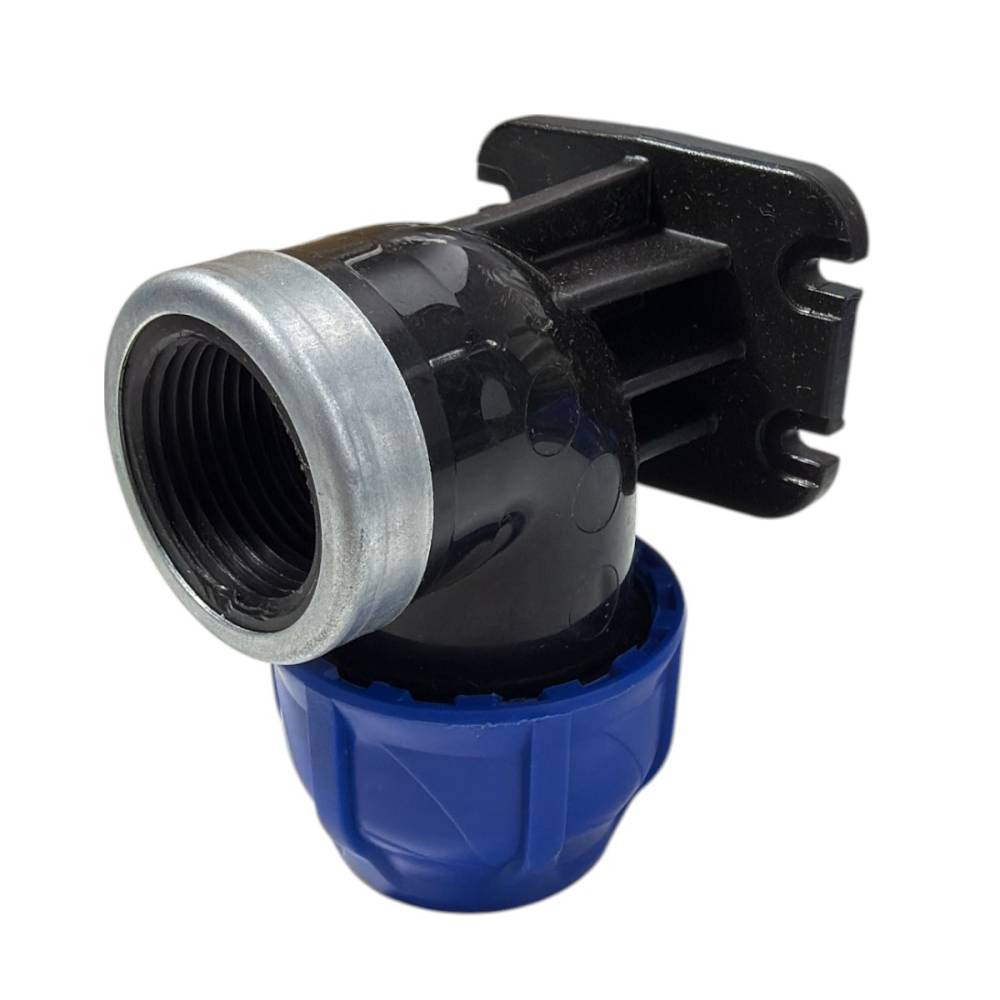 Cot PEHD (compresiune) 25 mm x 3/4", filet interior, suport perete Cot PEHD (compresiune) 25 mm x 3/4", filet interior, suport perete