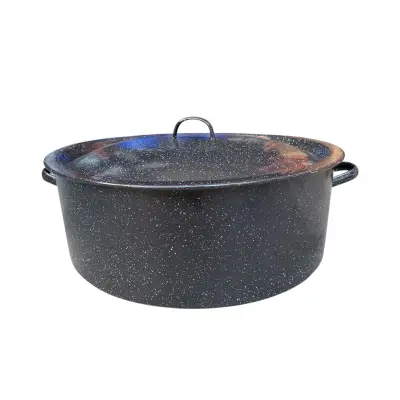Cratita emailata 50 litri neagra cu capac, 57 cm